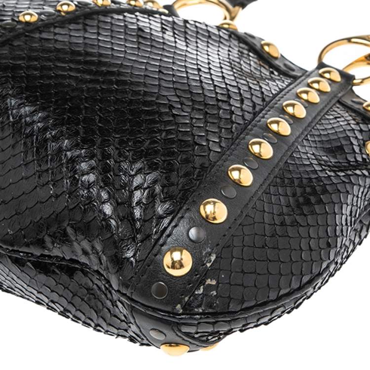 Pre Owned Gucci Black Python Studded Babouska Tote