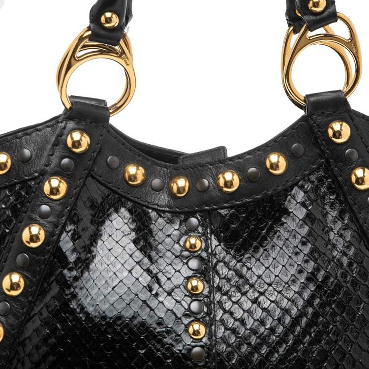 Pre Owned Gucci Black Python Studded Babouska Tote