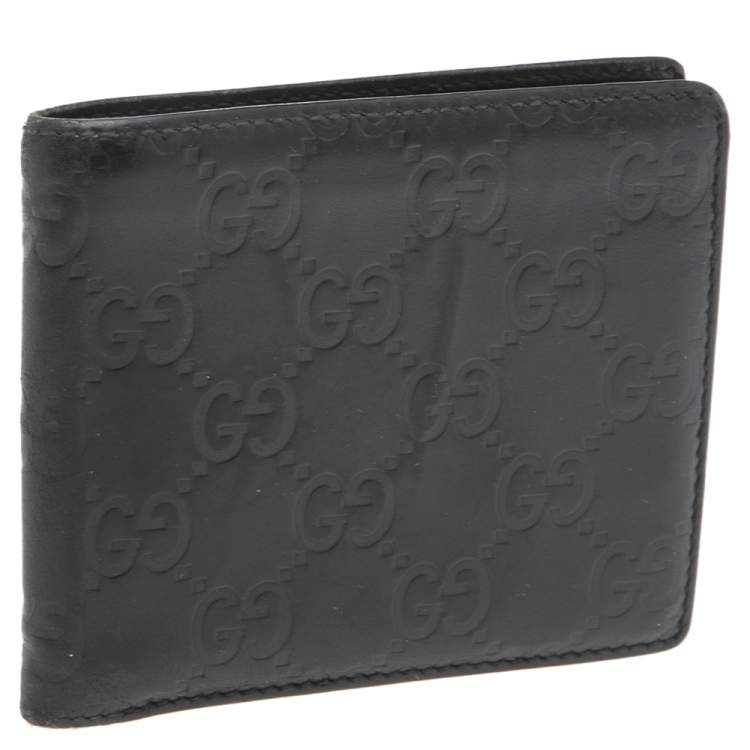 Pre Owned Gucci Black Guccissima Leather Bifold Wallet