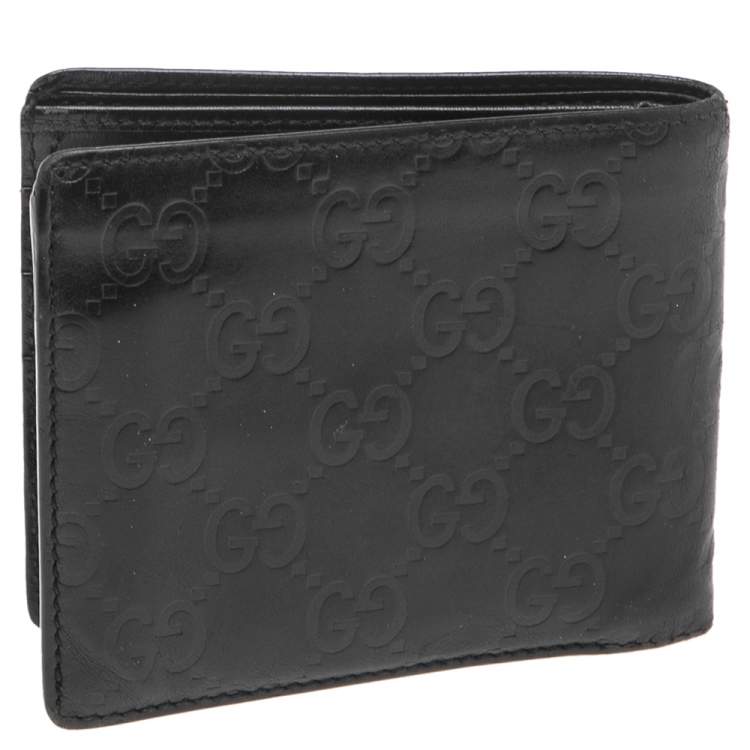 Pre Owned Gucci Black Guccissima Leather Bifold Wallet