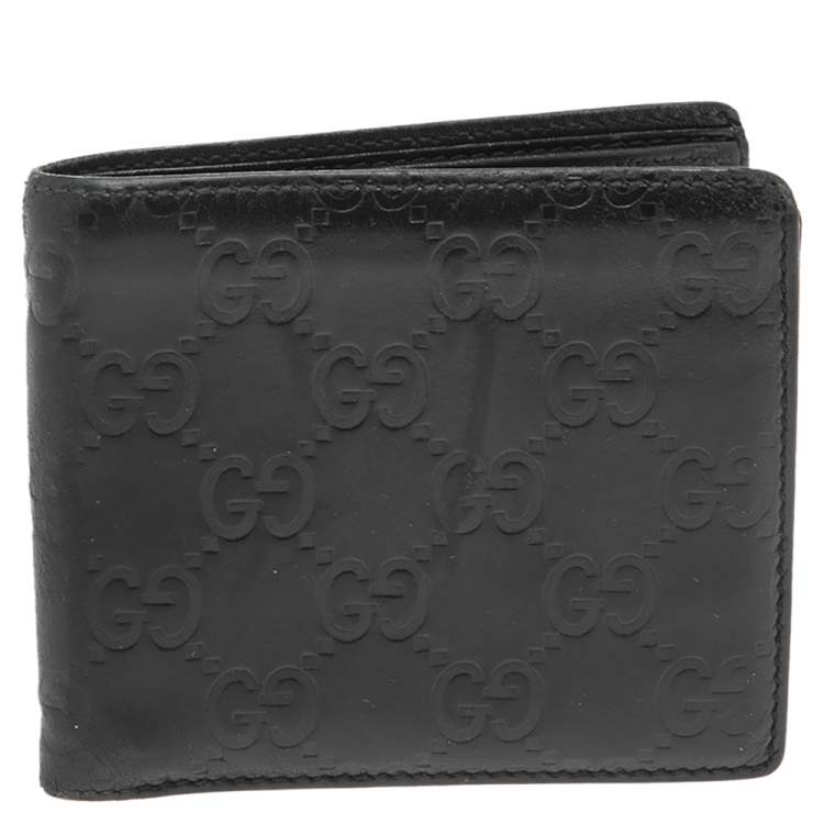 Pre Owned Gucci Black Guccissima Leather Bifold Wallet