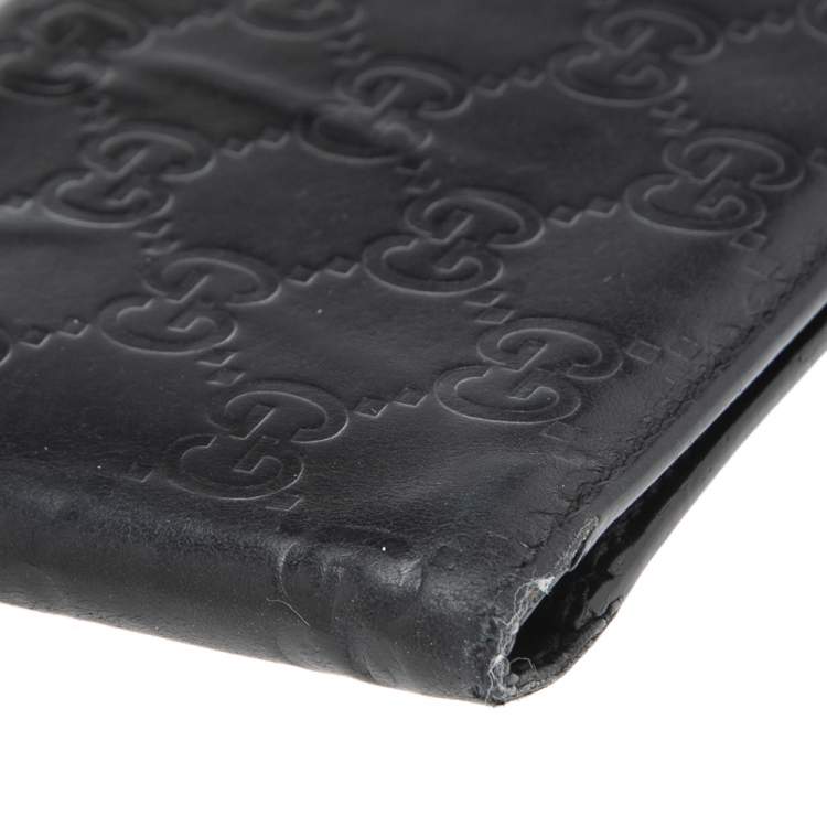 Pre Owned Gucci Black Guccissima Leather Bifold Wallet