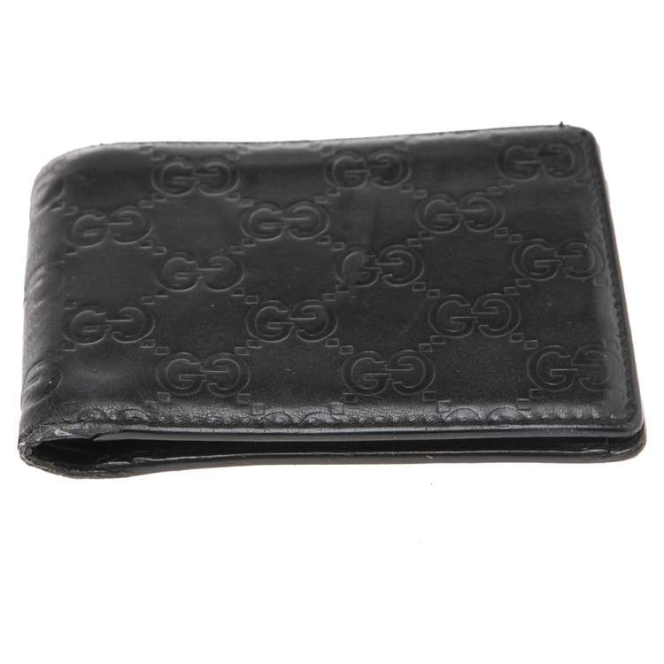 Pre Owned Gucci Black Guccissima Leather Bifold Wallet