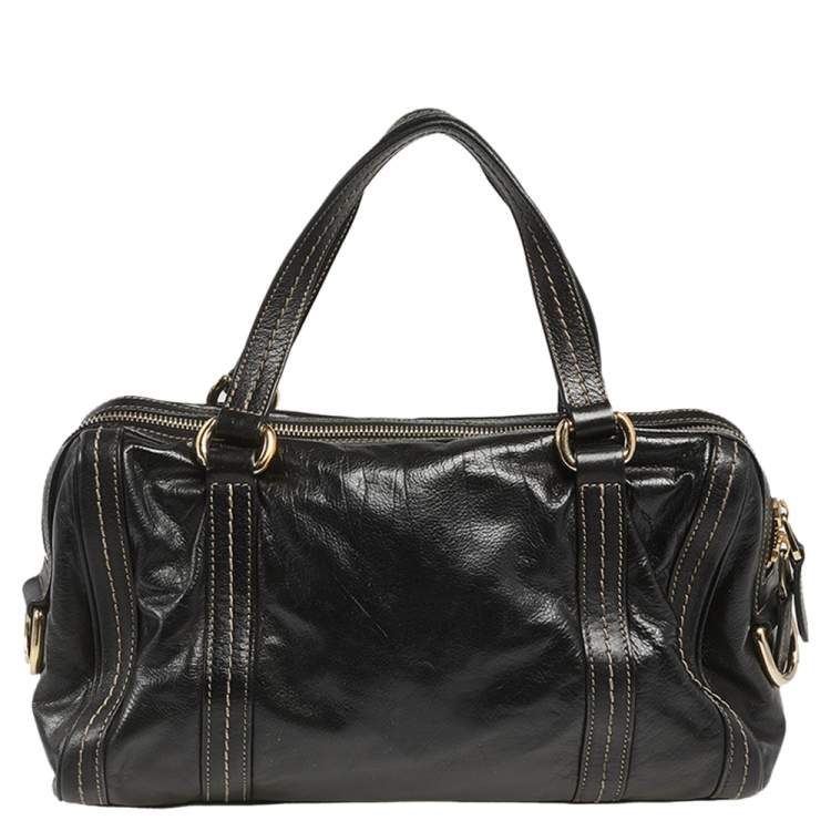 Pre Owned Gucci Black Leather Duchessa Boston Bag