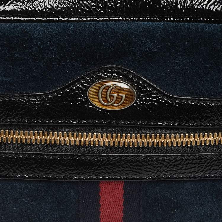 Pre Owned Gucci Black Suede and Patent Leather GG Ophidia Belt Bag