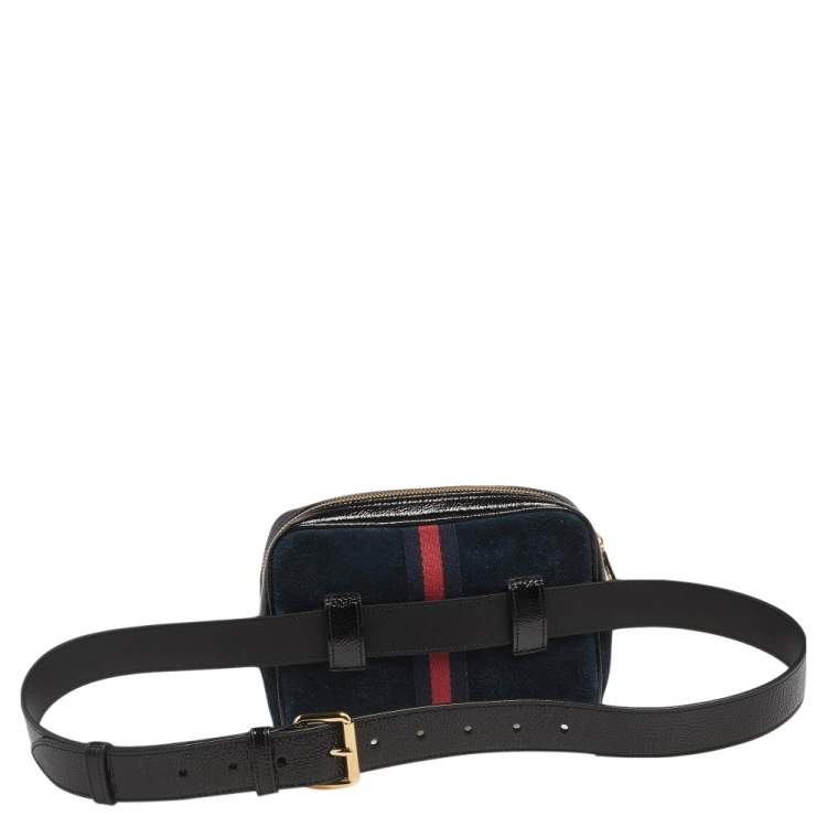 Pre Owned Gucci Black Suede and Patent Leather GG Ophidia Belt Bag