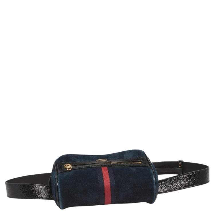 Pre Owned Gucci Black Suede and Patent Leather GG Ophidia Belt Bag