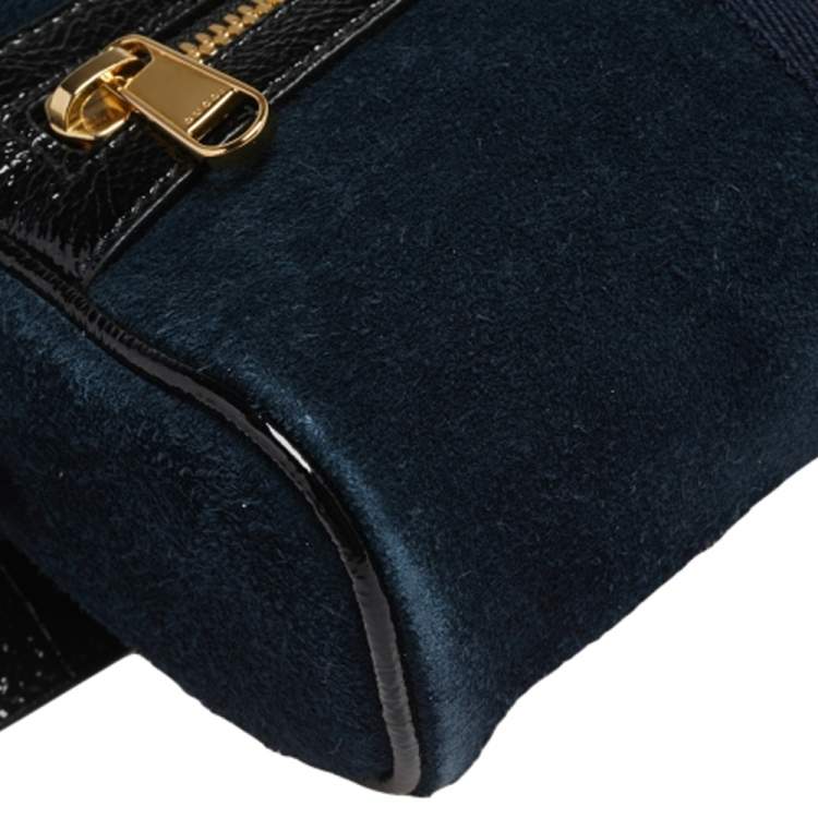 Pre Owned Gucci Black Suede and Patent Leather GG Ophidia Belt Bag