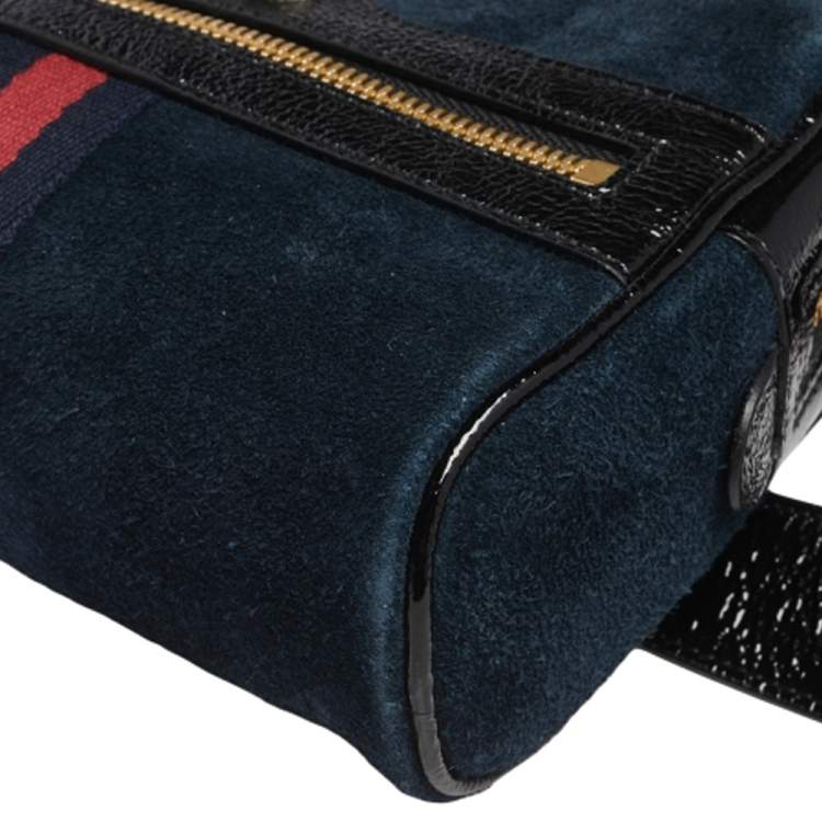 Pre Owned Gucci Black Suede and Patent Leather GG Ophidia Belt Bag