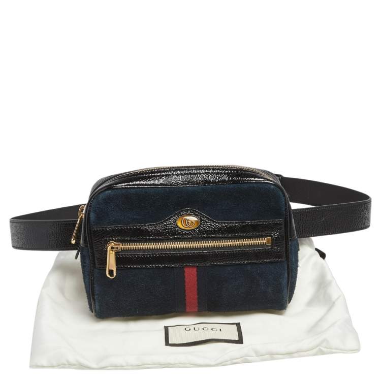 Pre Owned Gucci Black Suede and Patent Leather GG Ophidia Belt Bag