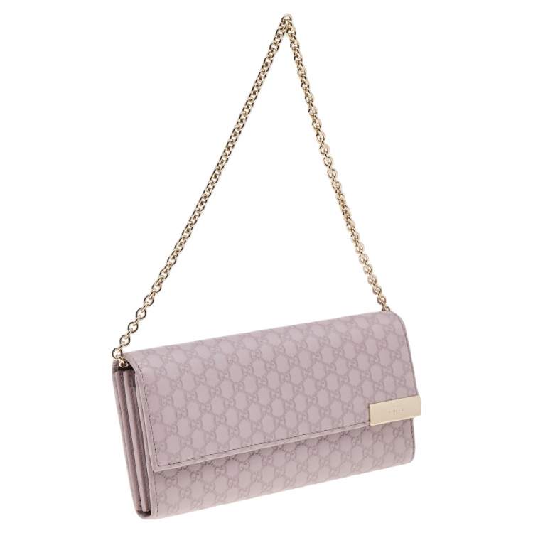 Pre Owned Gucci Lilac Microguccissima Leather Wallet on Chain