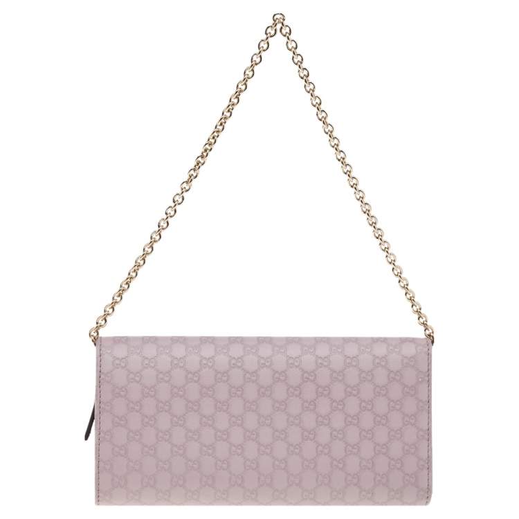 Pre Owned Gucci Lilac Microguccissima Leather Wallet on Chain