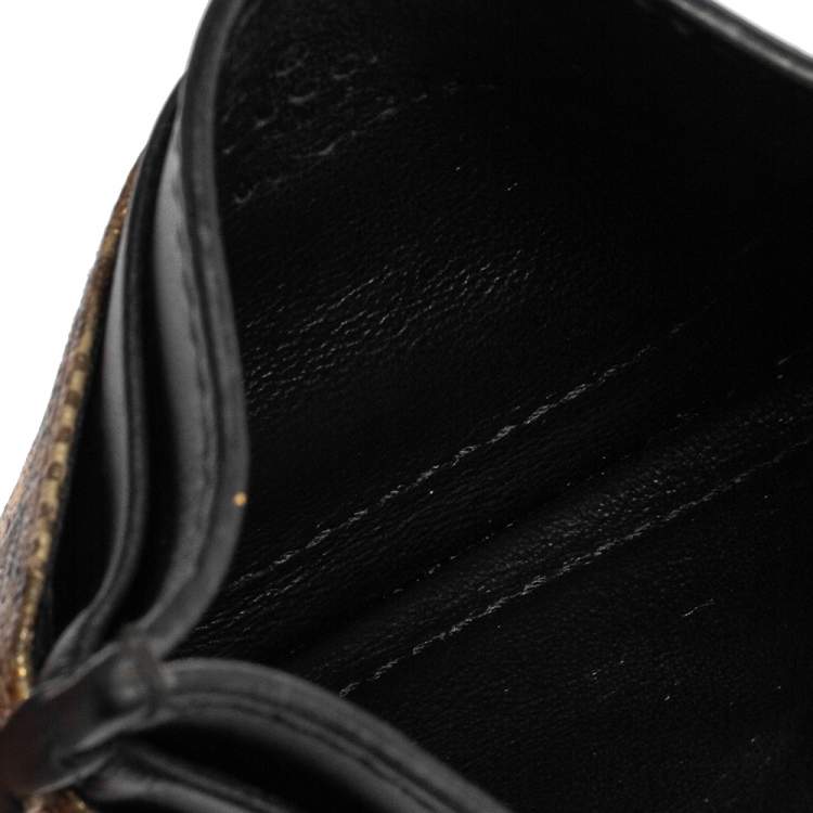 Pre Owned Gucci Black/Beige GG Supreme Canvas and Leather Bee Card Holder  