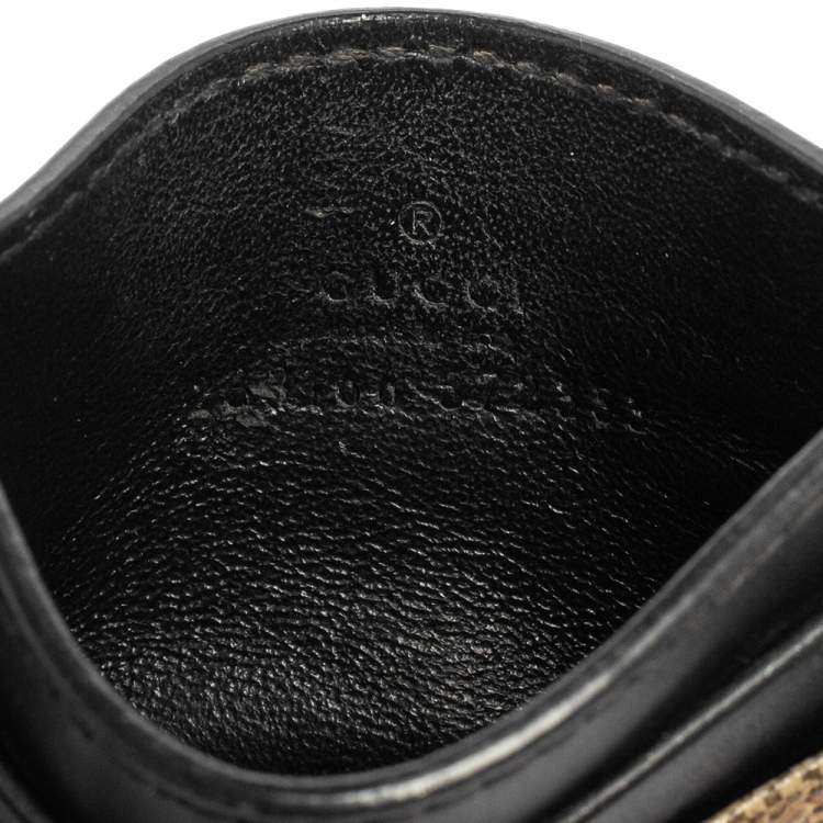 Pre Owned Gucci Black/Beige GG Supreme Canvas and Leather Bee Card Holder  