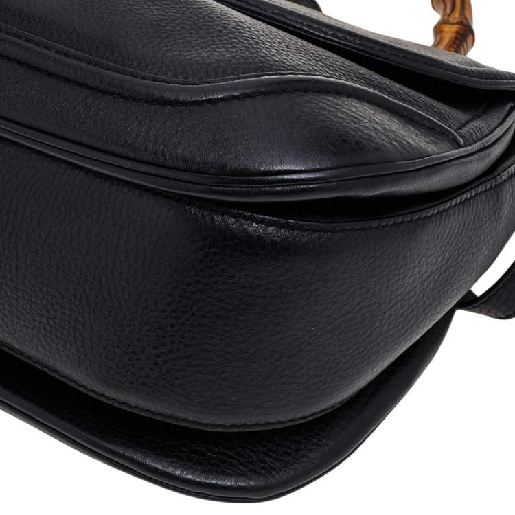 Pre Owned Gucci Black Leather New Bamboo Tassel Top Handle Bag
