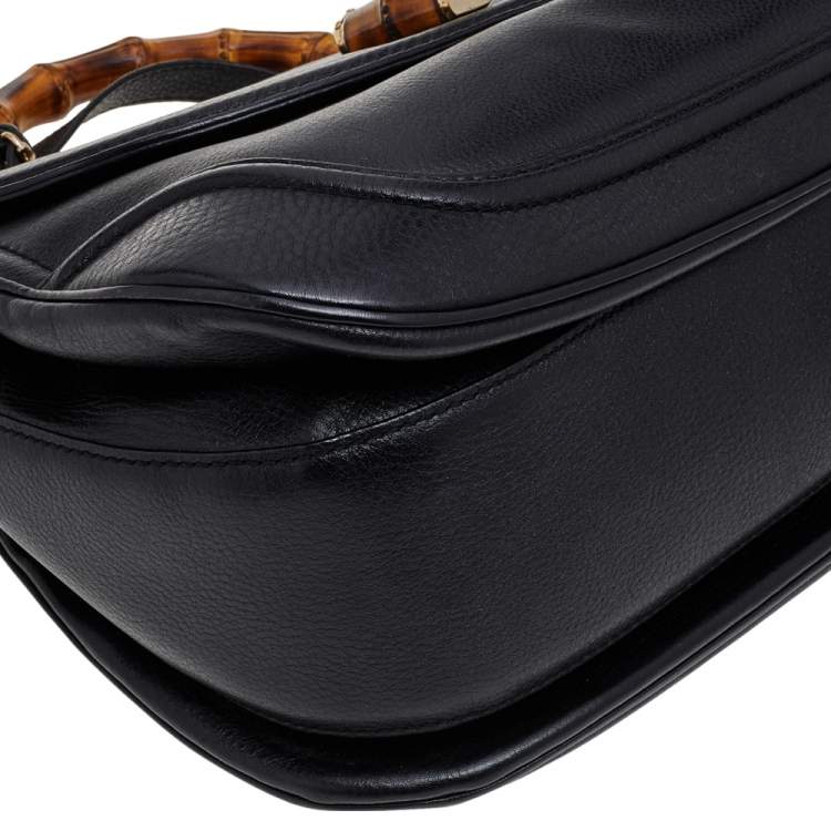 Pre Owned Gucci Black Leather New Bamboo Tassel Top Handle Bag