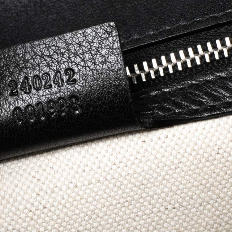 Pre Owned Gucci Black GG Fabric and Leather New Bamboo Top Handle Bag