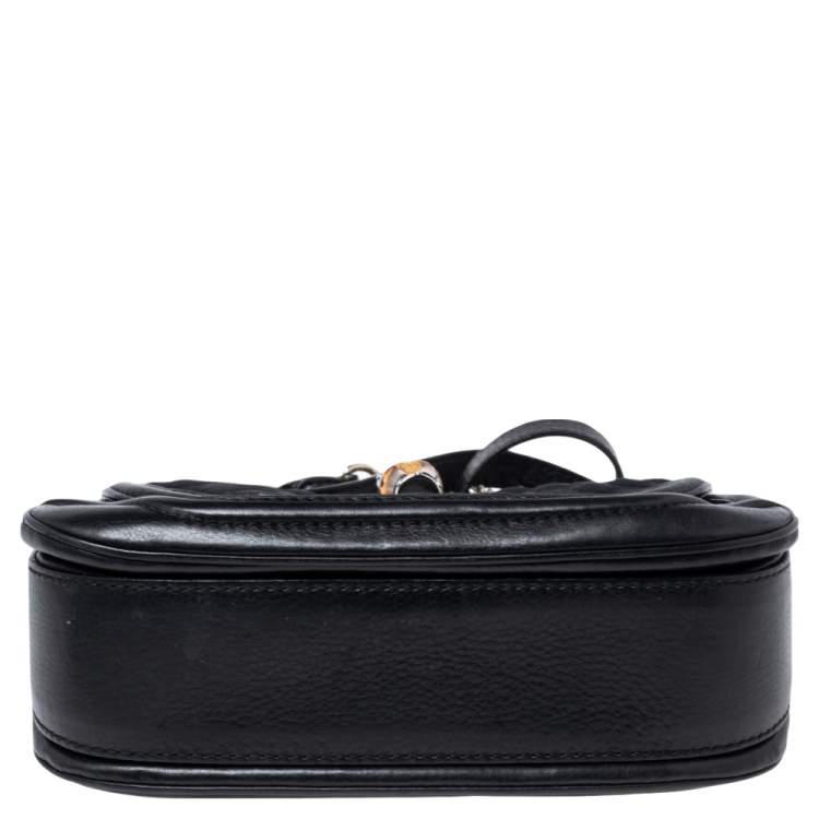 Pre Owned Gucci Black GG Fabric and Leather New Bamboo Top Handle Bag