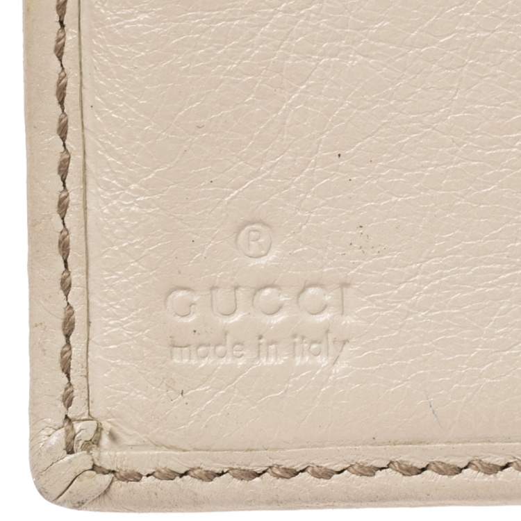 Pre Owned Gucci White/Beige GG Canvas and Leather G Bit Flap Continental Wallet