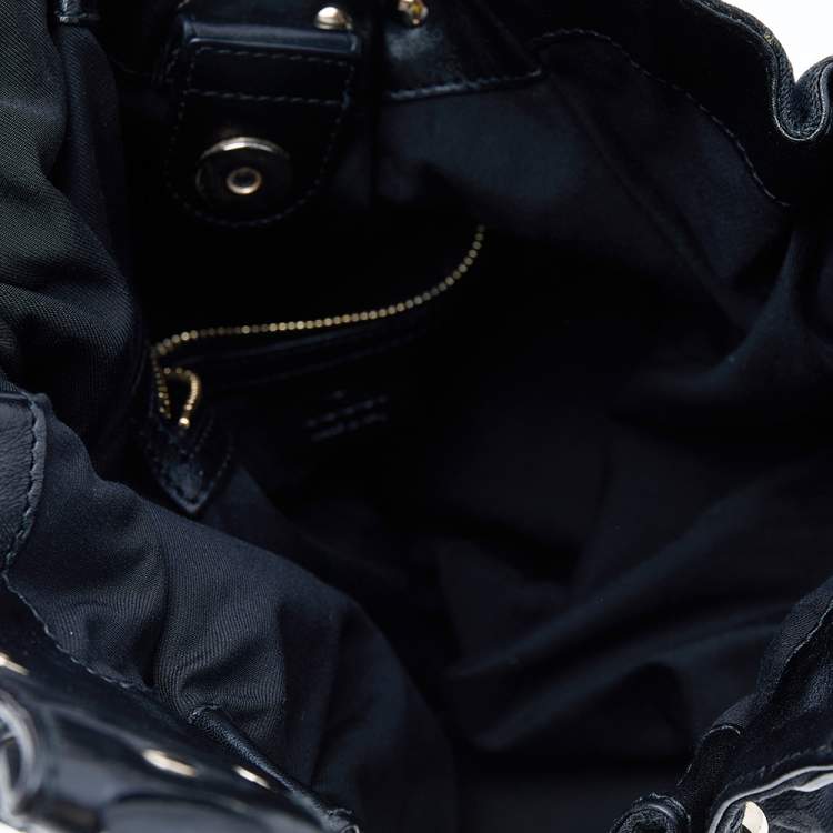 Pre Owned Gucci Black GG Canvas and Leather Studded Pelham Bag 