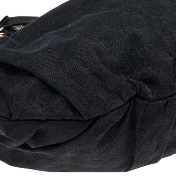 Pre Owned Gucci Black GG Canvas and Leather Studded Pelham Bag 