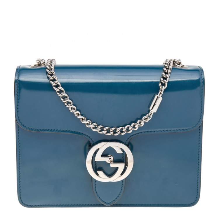 Gucci Interlocking Shoulder Bag GG Small Blue Leather