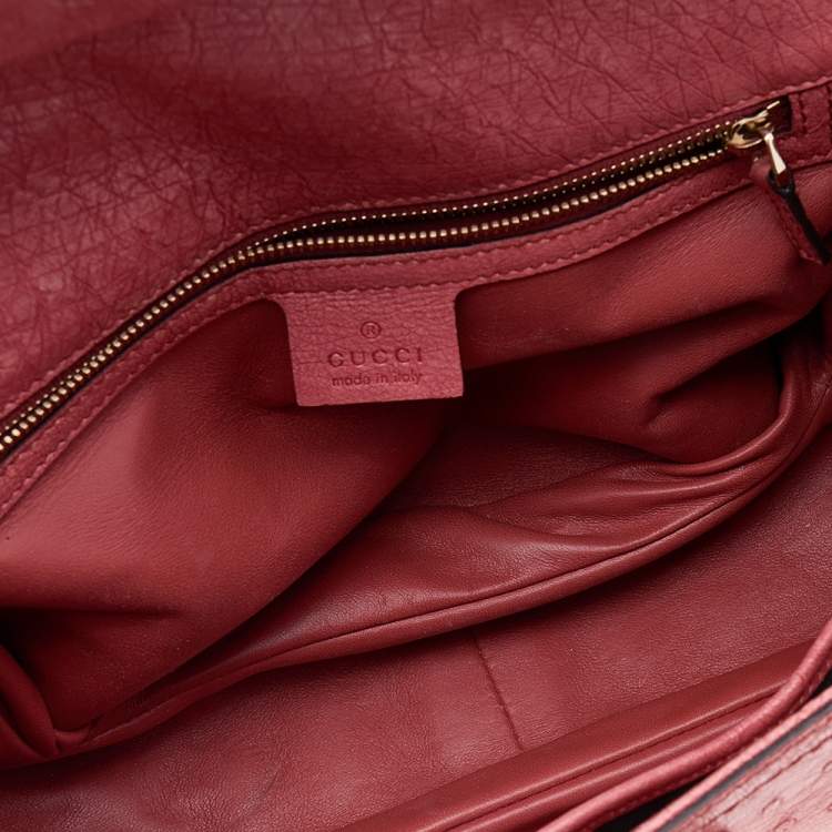 Pre Owned Gucci Orange Ostrich Leather Bamboo Top Handle Bag