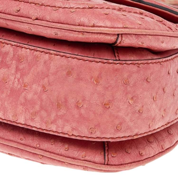 Pre Owned Gucci Orange Ostrich Leather Bamboo Top Handle Bag