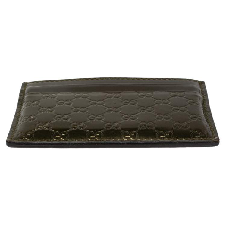 Pre Owned Gucci Green Glossy Microguccissima Leather Card Holder