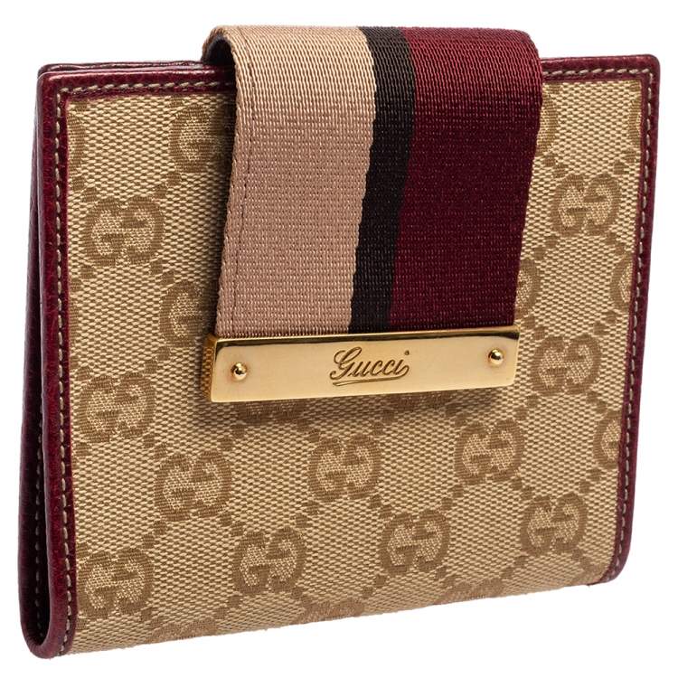 Pre Owned Gucci Multicolor GG Canvas and Leather Web Flap French Wallet