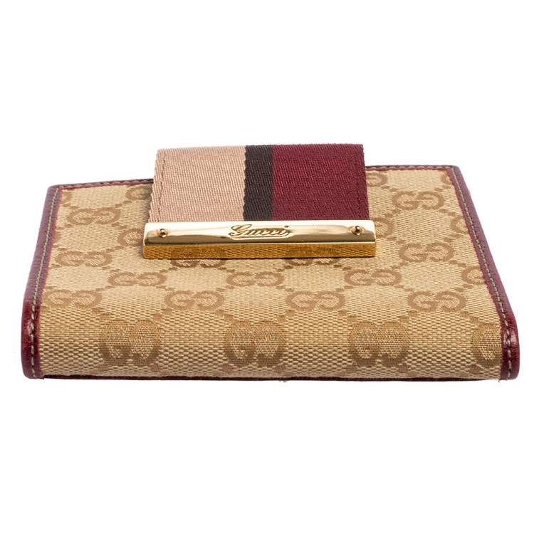 Pre Owned Gucci Multicolor GG Canvas and Leather Web Flap French Wallet