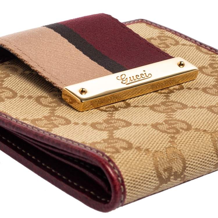 Pre Owned Gucci Multicolor GG Canvas and Leather Web Flap French Wallet
