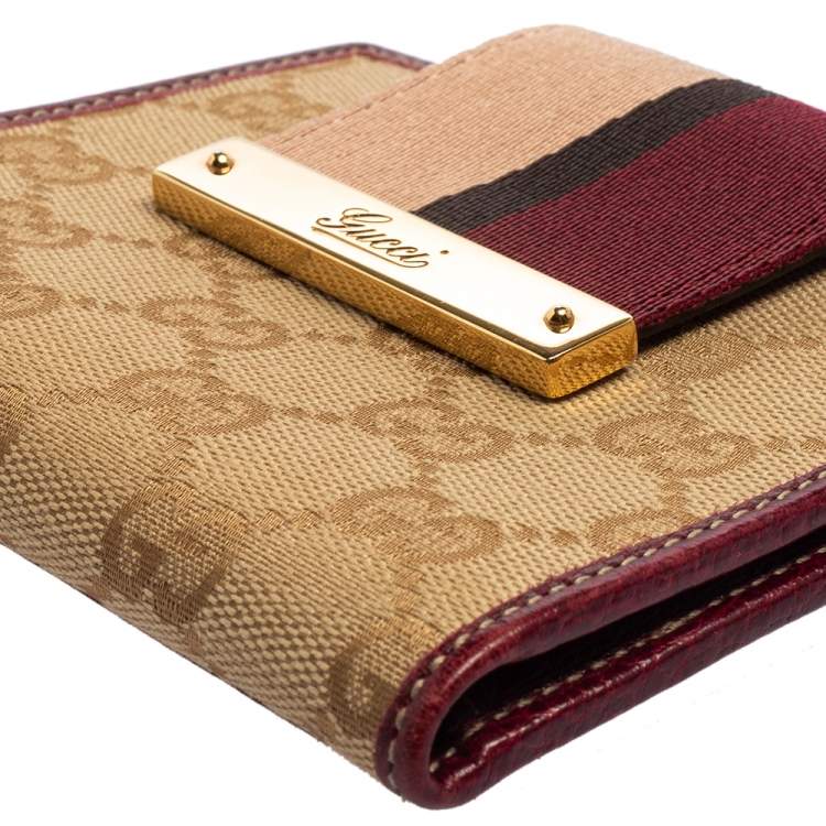 Pre Owned Gucci Multicolor GG Canvas and Leather Web Flap French Wallet