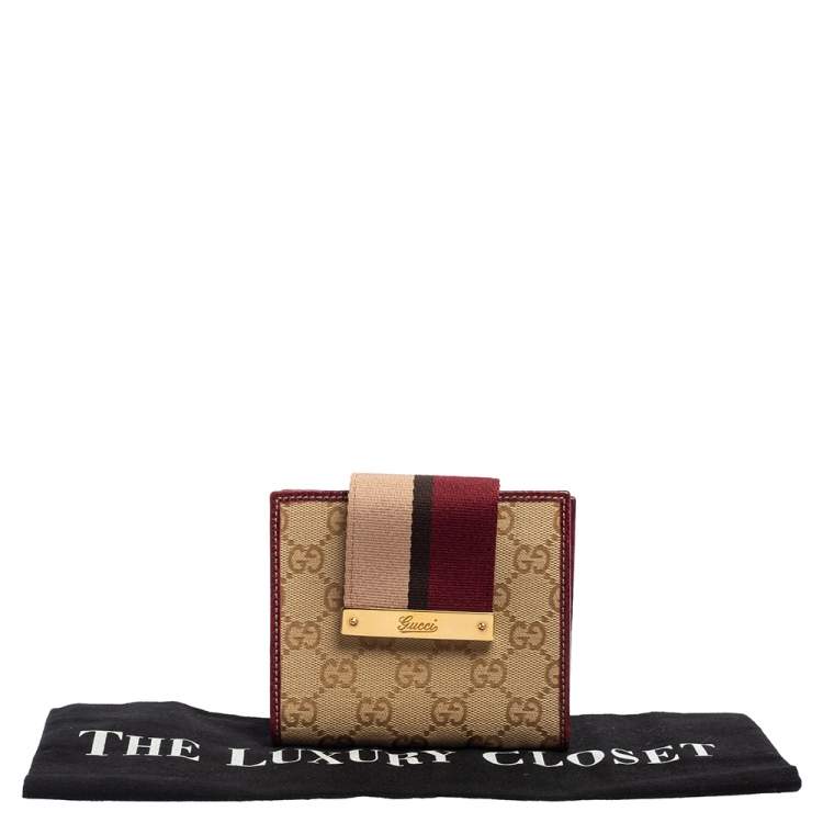 Pre Owned Gucci Multicolor GG Canvas and Leather Web Flap French Wallet