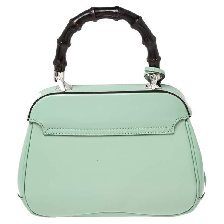 Pre Owned Gucci Light Green Leather Lady Lock Bamboo Top Handle Bag