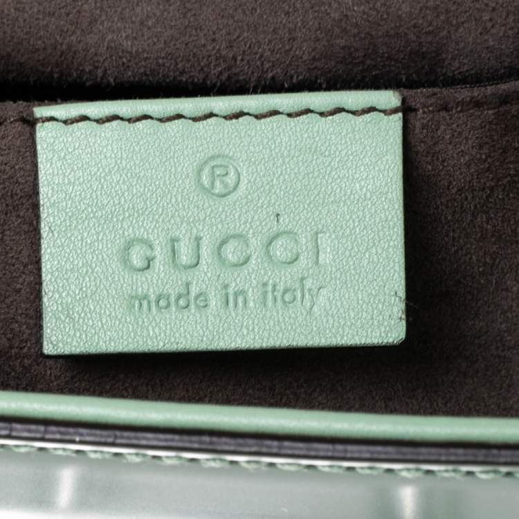 Pre Owned Gucci Light Green Leather Lady Lock Bamboo Top Handle Bag
