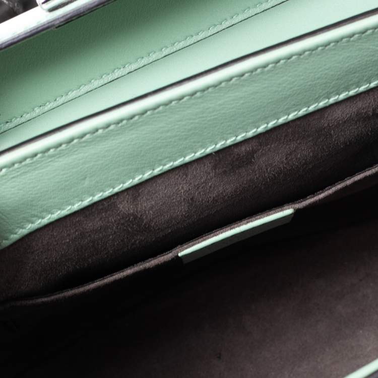 Pre Owned Gucci Light Green Leather Lady Lock Bamboo Top Handle Bag