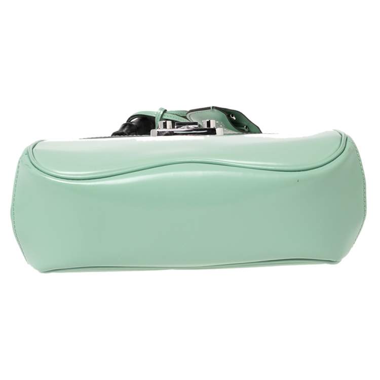 Pre Owned Gucci Light Green Leather Lady Lock Bamboo Top Handle Bag