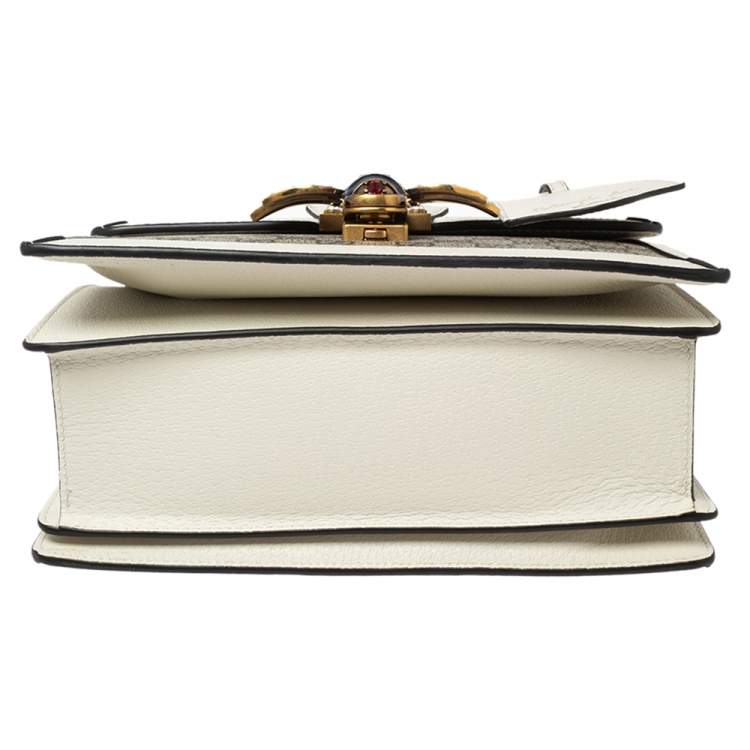 Pre Owned Gucci Beige/White Supreme Canvas And Leather Small Queen Margaret Top Handle Bag