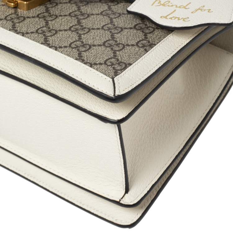 Pre Owned Gucci Beige/White Supreme Canvas And Leather Small Queen Margaret Top Handle Bag