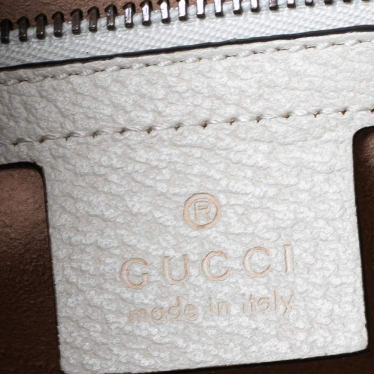 Pre Owned Gucci Beige/White Supreme Canvas And Leather Small Queen Margaret Top Handle Bag