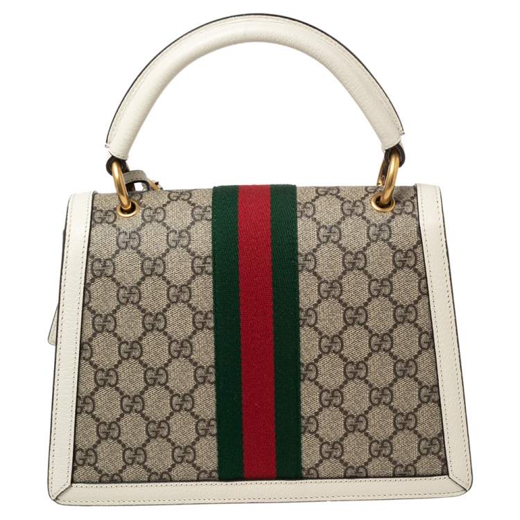 Pre Owned Gucci Beige/White Supreme Canvas And Leather Small Queen Margaret Top Handle Bag