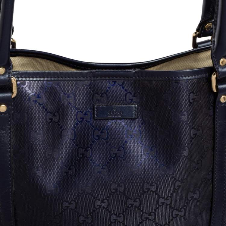 Pre Owned Gucci Metallic Blue GG Imprime Canvas and Leather Medium Joy Shopping Tote
