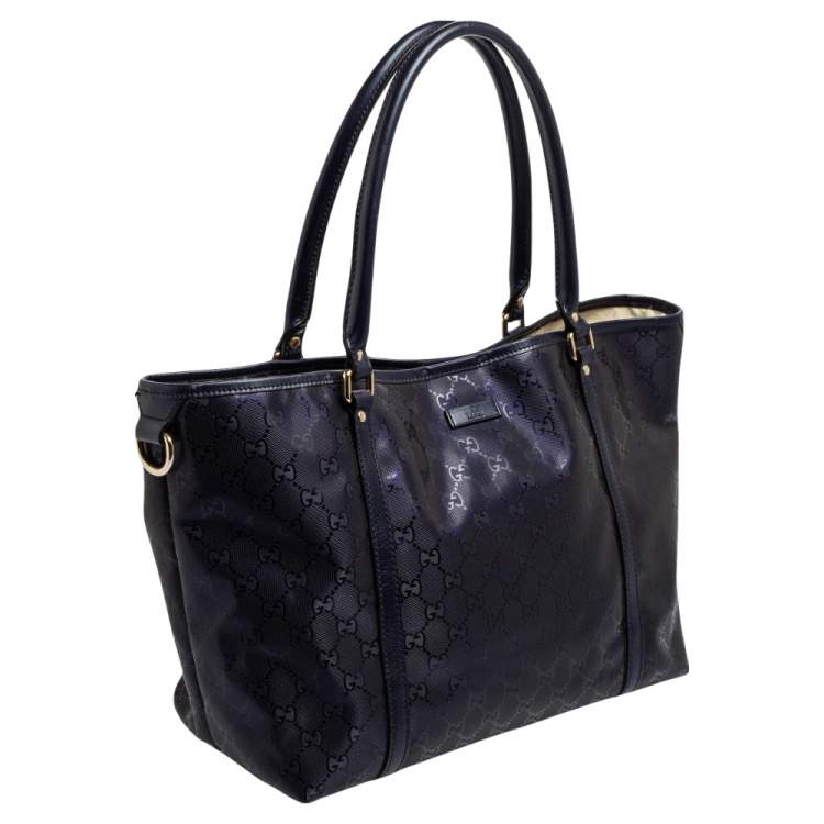 Pre Owned Gucci Metallic Blue GG Imprime Canvas and Leather Medium Joy Shopping Tote