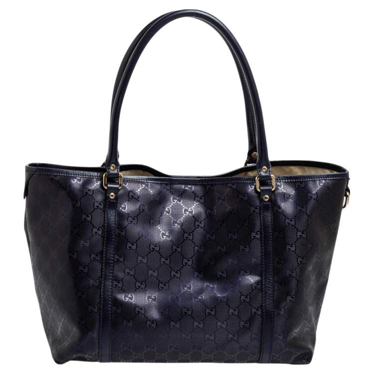 Pre Owned Gucci Metallic Blue GG Imprime Canvas and Leather Medium Joy Shopping Tote