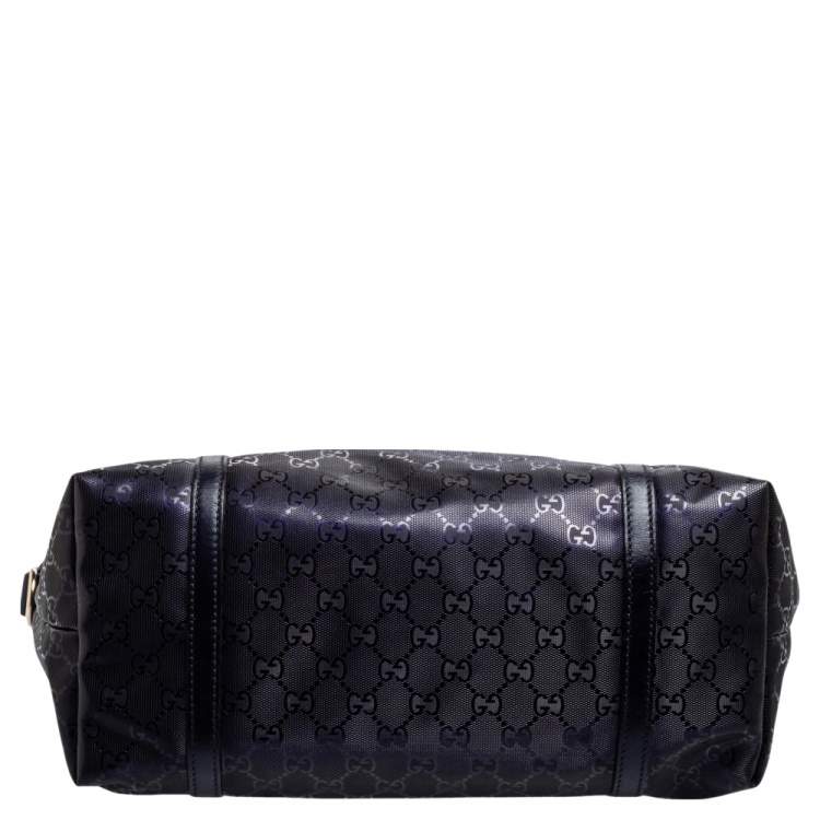 Pre Owned Gucci Metallic Blue GG Imprime Canvas and Leather Medium Joy Shopping Tote