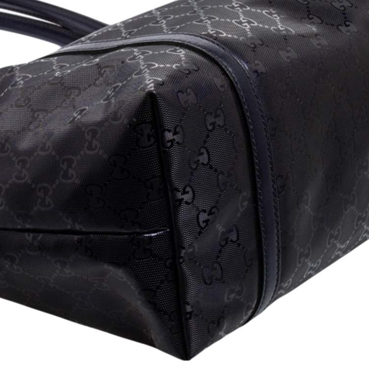 Pre Owned Gucci Metallic Blue GG Imprime Canvas and Leather Medium Joy Shopping Tote