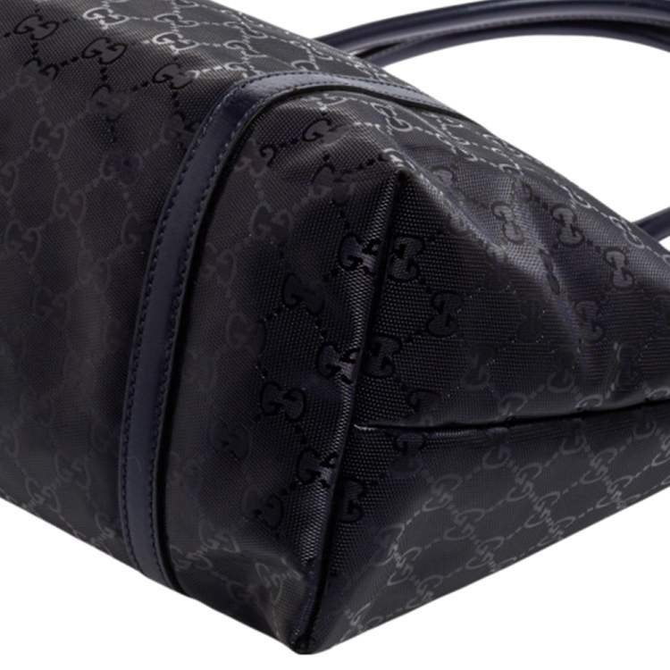 Pre Owned Gucci Metallic Blue GG Imprime Canvas and Leather Medium Joy Shopping Tote