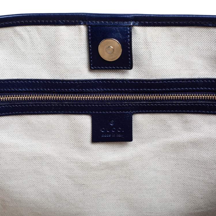 Pre Owned Gucci Metallic Blue GG Imprime Canvas and Leather Medium Joy Shopping Tote