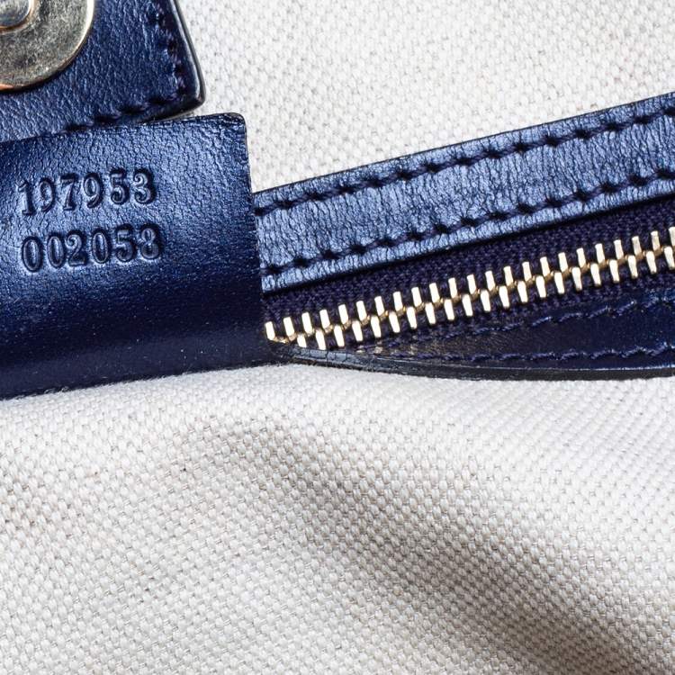 Pre Owned Gucci Metallic Blue GG Imprime Canvas and Leather Medium Joy Shopping Tote